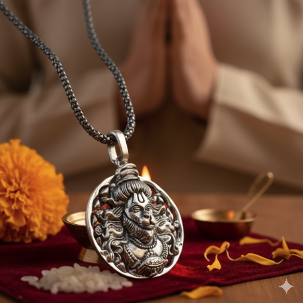 🔱 Hanuman Ji Oxidised Silver Pendant